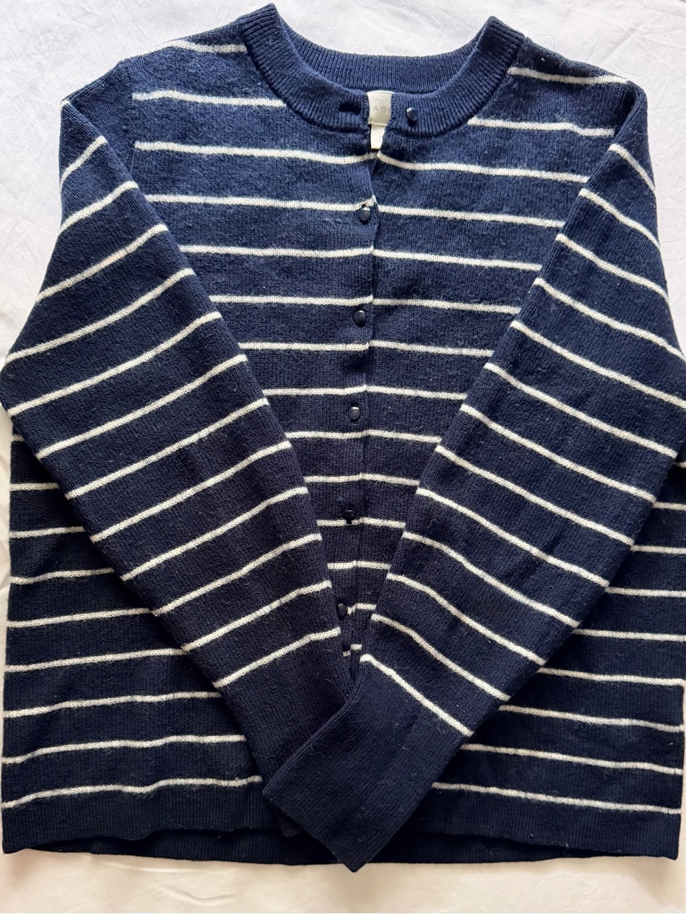 Caslon Merino Wool Blend Striped Cardigan Navy White XL NWT Crewneck - Picture 5 of 8